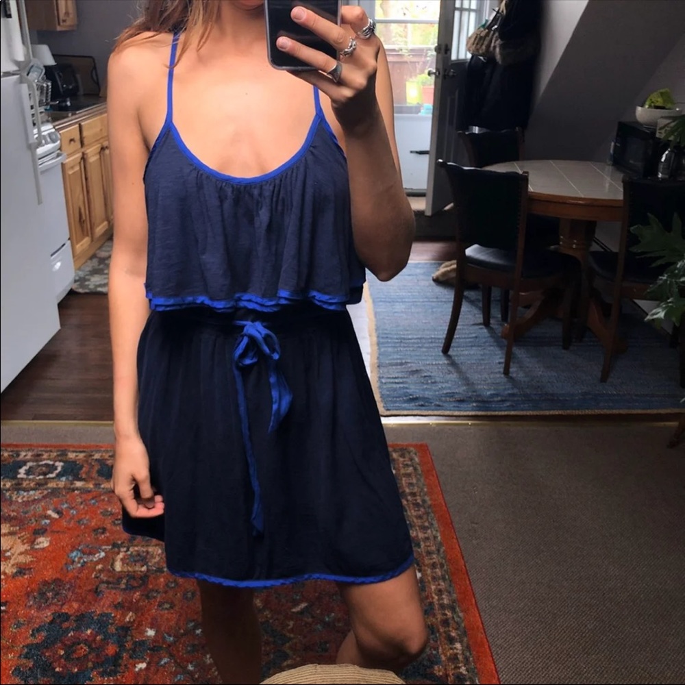 Blue layered frilly flirty dress by express